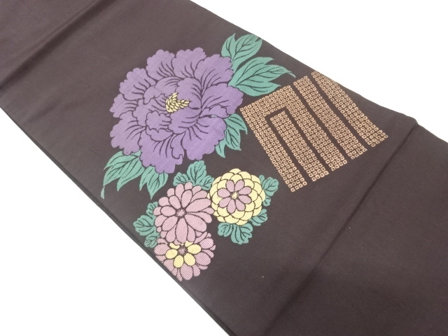 アンティーク　菊に牡丹・源氏香模様織り出し昼夜帯（材料）